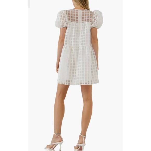 Anthropologie English Factory Woman White Gridded Puff Sleeve Dress, Siz… - Picture 2 of 11